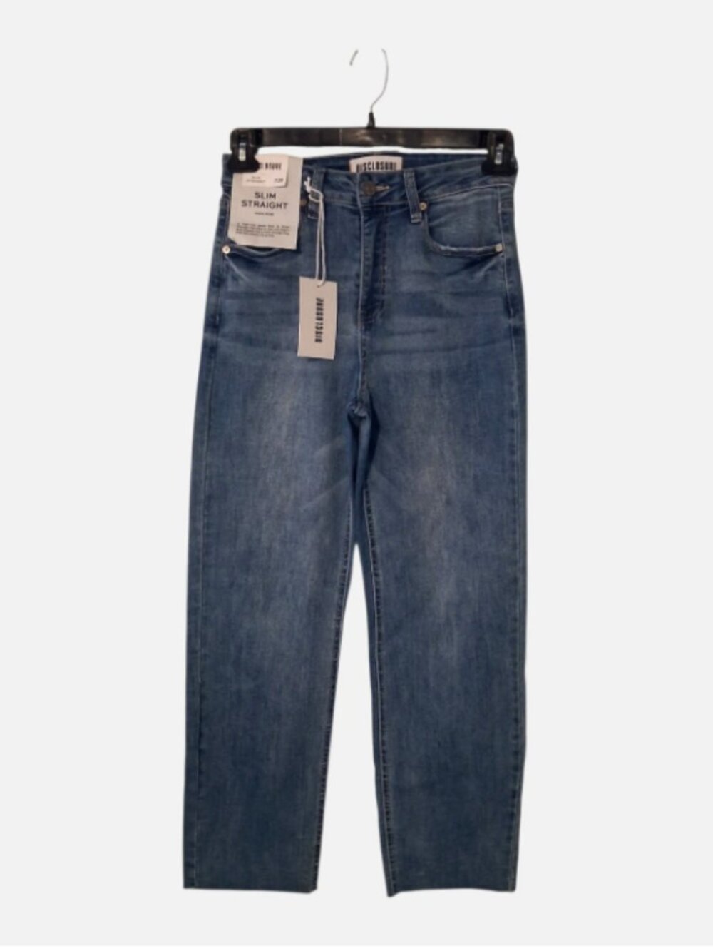 Disclosure Women’s Jeans Size 7/28 Slim Straight Light Blue Denim raw hem New